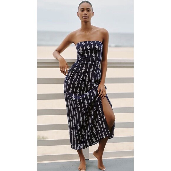 Anthropologie Celandine Maxi Dress Linen Blend Strapless Preppy Vacay Sz XS  NWT